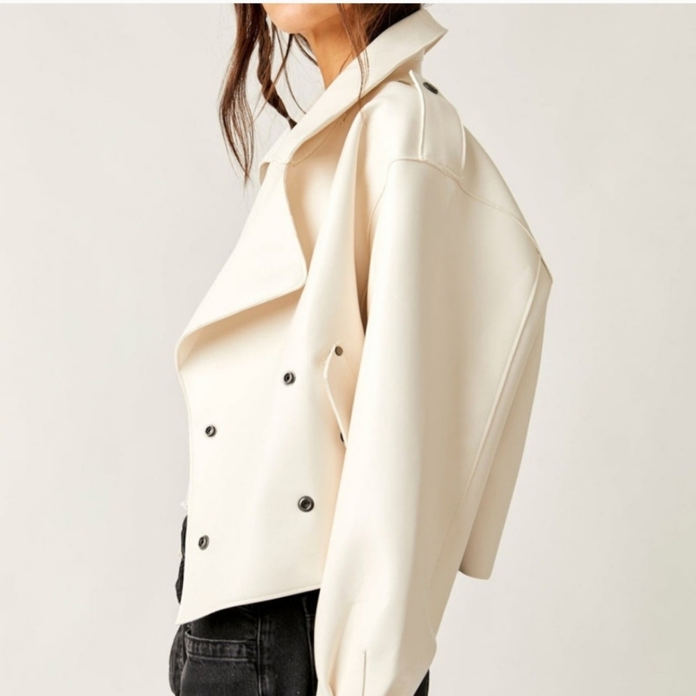 NWT Free People Alexis Vegan Leather Jacket white medium - Picture 3 of 14